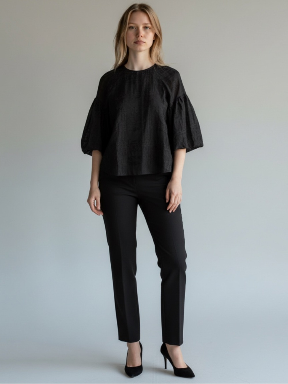Hunter Bell black organza-style bubble sleeve top medium